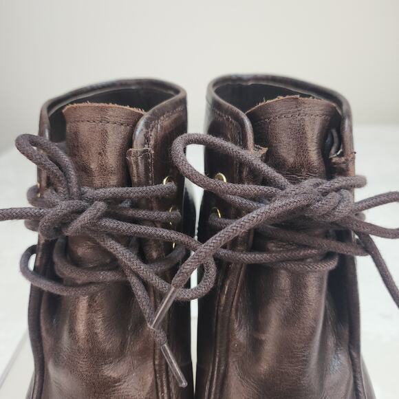 Michael Kors Boots 6.5 Wedges Ankle Brown Leather Lace Up Dark Academia Moc Toe - Picture 5 of 15